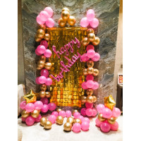 Pink & Gold Birthday Balloon Decoration Setup