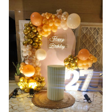 Peach & Gold Balloon Birthday Backdrop with LED Numbers Peach & Gold Balloon Birthday Backdrop with LED Numbers