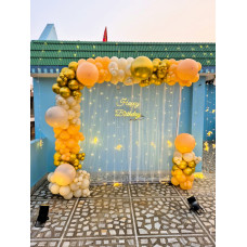 Balloon Arch Birthday Backdrop with Golden Lights – Jaipur Decoration