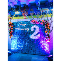 Anniversary LED Sequined Backdrop with Neon Sign