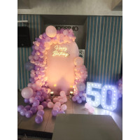 Pink Purple Theme 50th Birthday Balloon Decor Jaipur